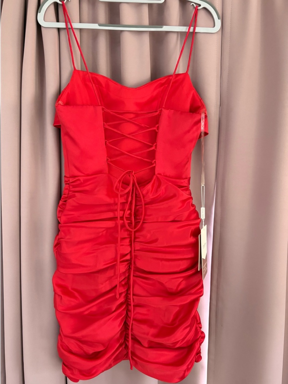 Red Satin Ruched Mini Dress - Picture 4 of 6
